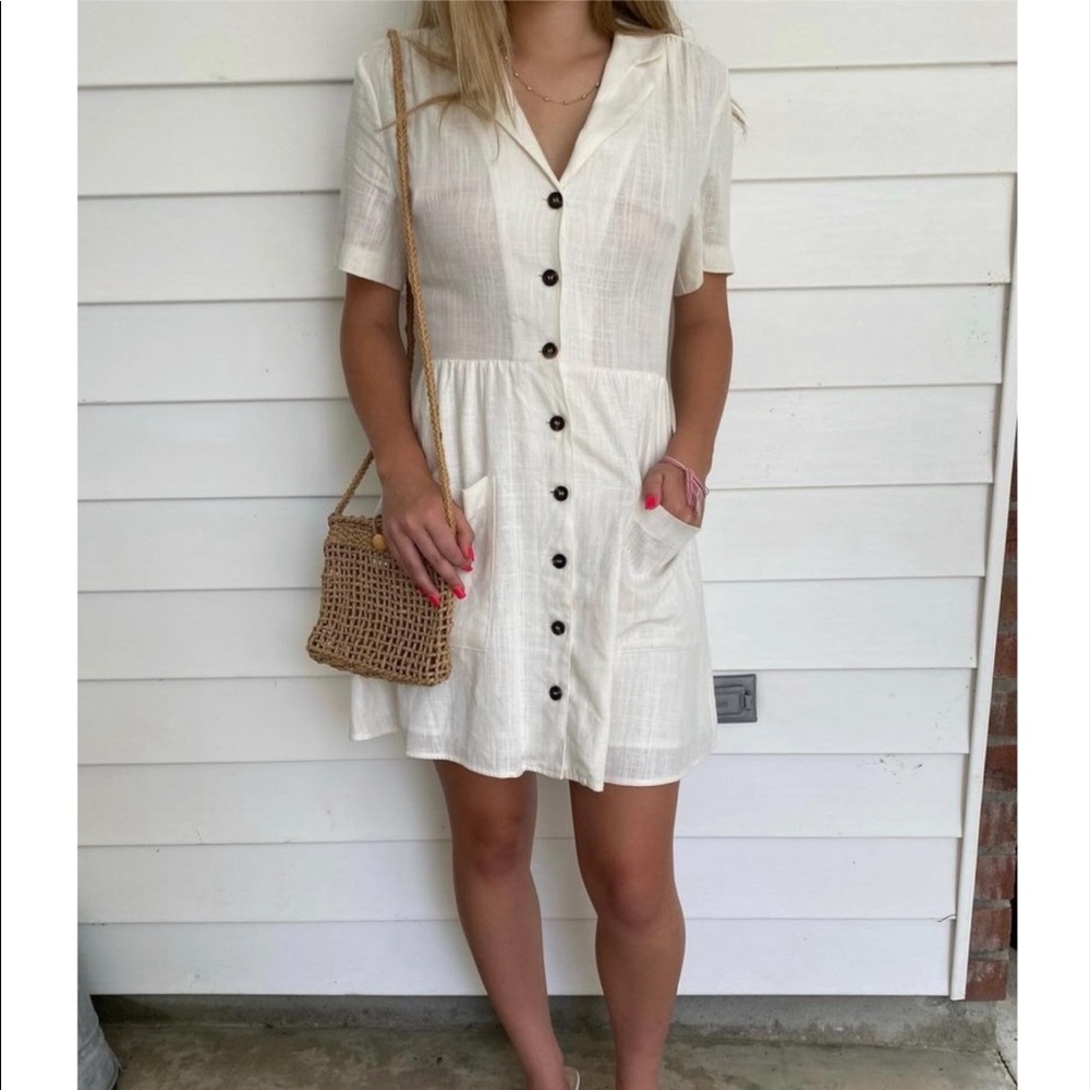 White button up dress with pockets